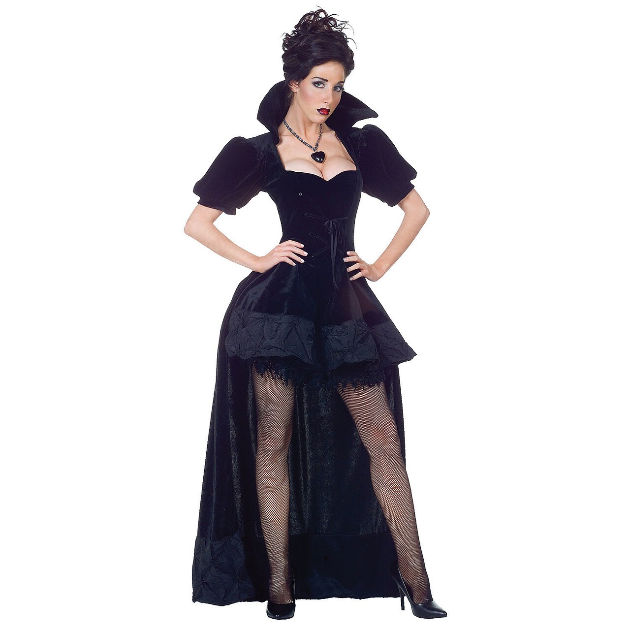 Womens Evil Queen Costume Velvet Dress with Lace Up Front and Puffy Sleeves